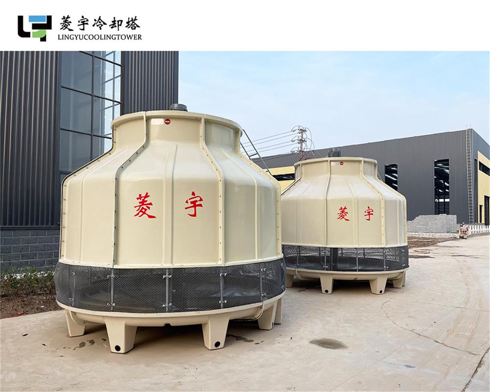 河南新乡矿山集团两台菱宇LYT--200L圆形玻璃钢冷却塔安装完成